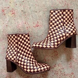 Brand new!! Antonio Melani 6.5. Checkered maroon genuine leather boot